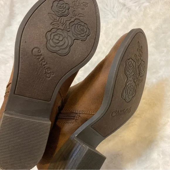 Brown Boots Carlos Santana Booties Vegan Leather Zipper Ankle Booties 7 - 7.5 - Picture 11 of 12